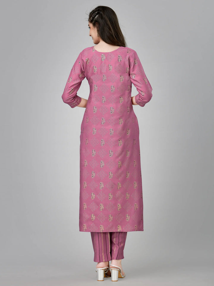 Printed Rayon Kurti Set | Designer Embroidery Work & Matching Bottoms