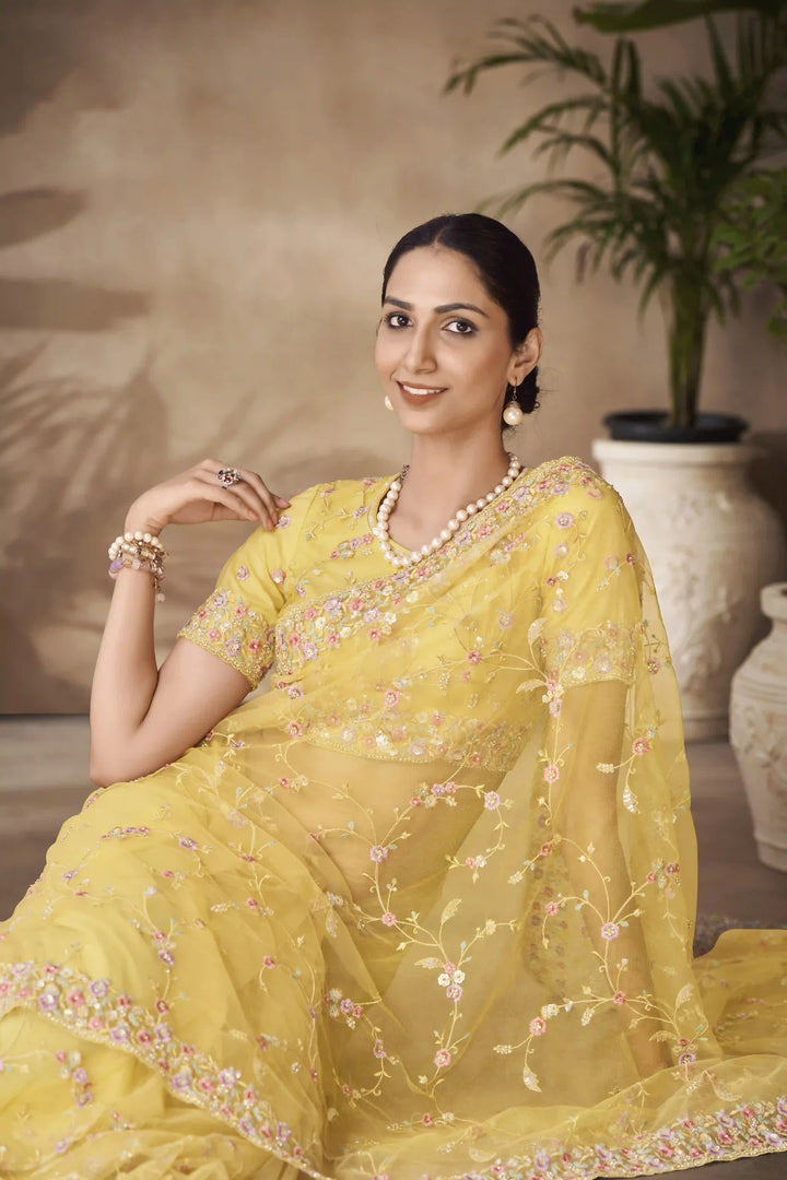 Net Saree with Zarkan and Embroidery | Perfect for Weddings and Festive Events