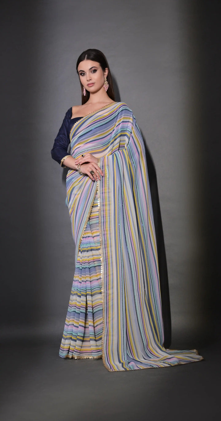 Elegant Georgette Saree with Embroidered Mono-Banglori Blouse | Wedding & Festive