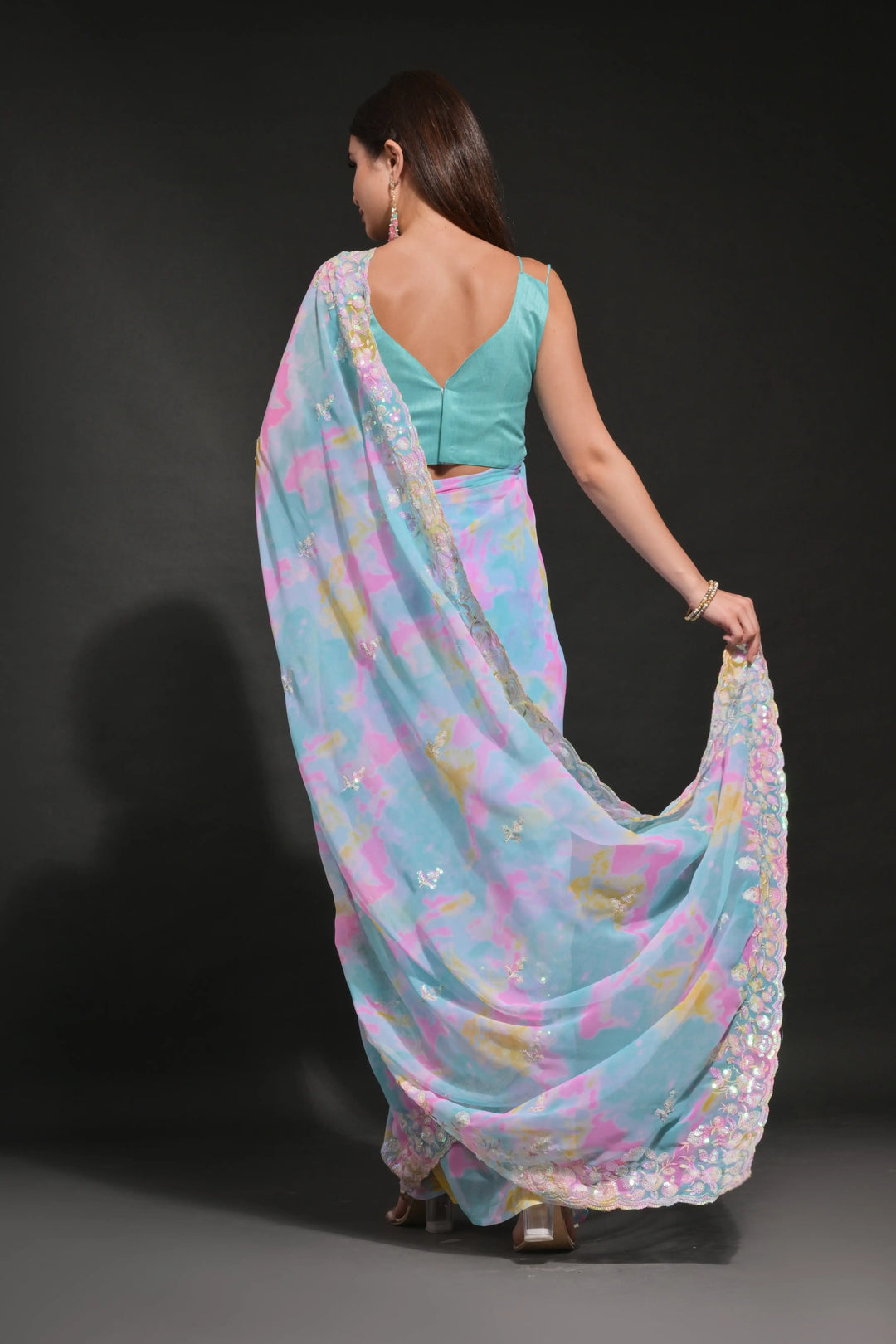 Elegant Georgette Saree | Prizam-Printed with Embroidered C-Pallu for Weddings