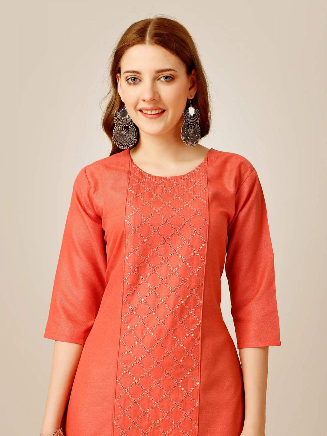 Stylish Embroidery Kurti Set | Three-Quarter Sleeves & Knee-Length