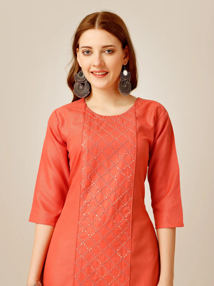 Stylish Embroidery Kurti Set | Three-Quarter Sleeves & Knee-Length