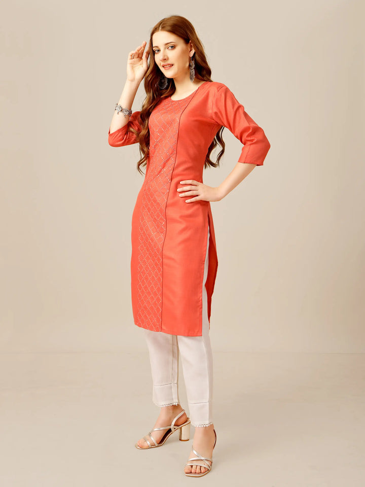 Stylish Embroidery Kurti Set | Three-Quarter Sleeves & Knee-Length