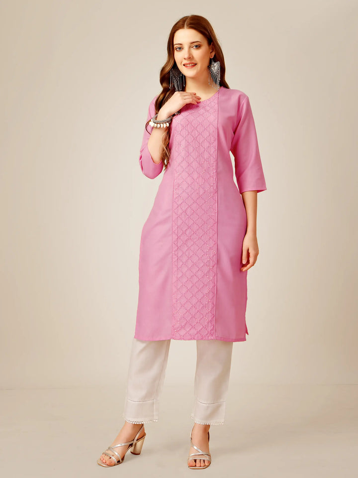 Stylish Embroidery Kurti Set | Three-Quarter Sleeves & Knee-Length