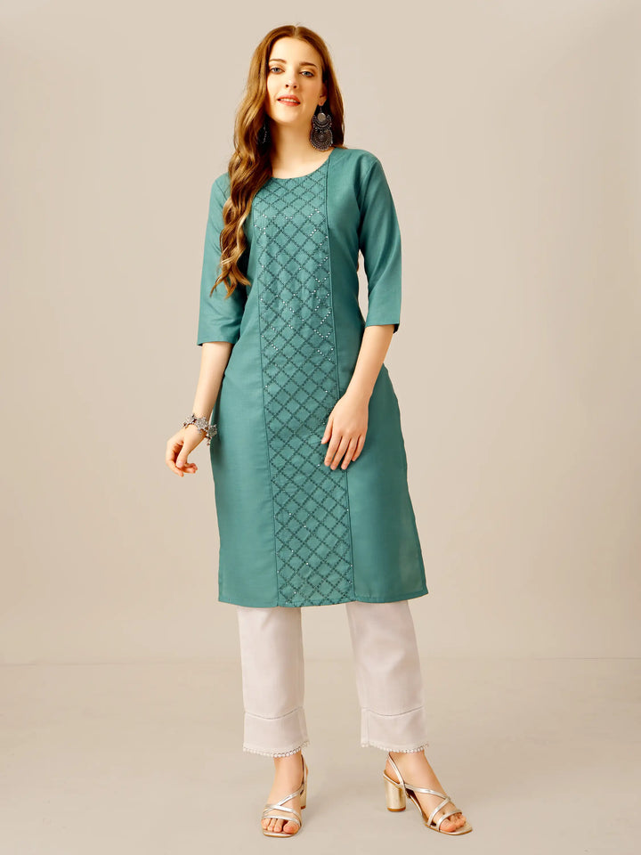 Stylish Embroidery Kurti Set | Three-Quarter Sleeves & Knee-Length