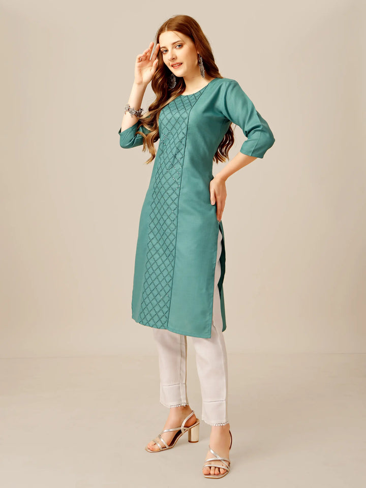 Stylish Embroidery Kurti Set | Three-Quarter Sleeves & Knee-Length