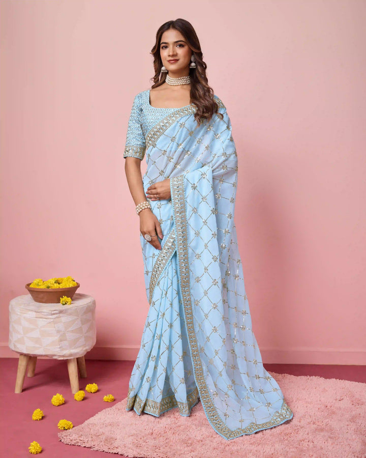 Designer Georgette Saree with Embroidery | Perfect for Weddings & Events