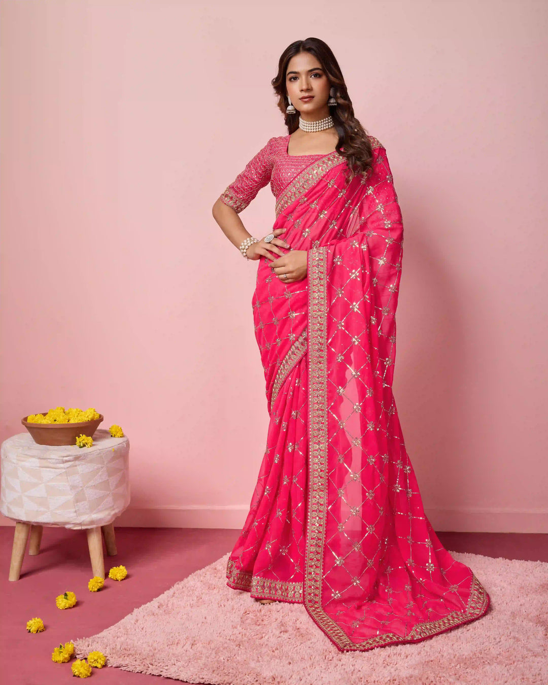 Designer Georgette Saree with Embroidery | Perfect for Weddings & Events