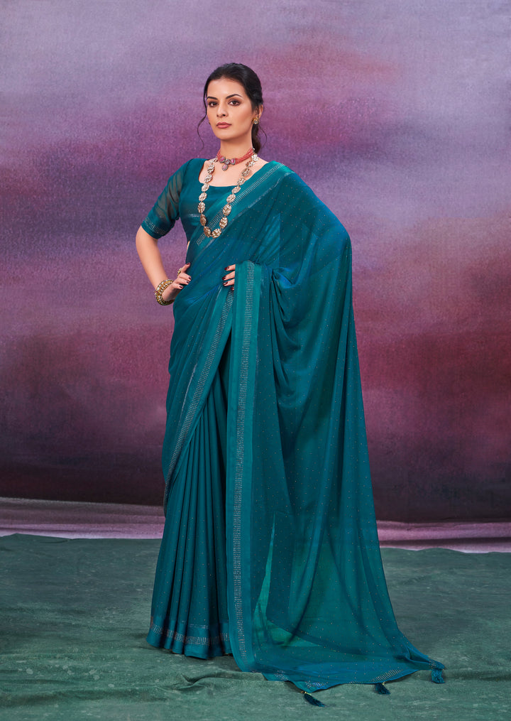 Designer Chiffon Saree with Swarovski Work | Elegant Wedding & Party Wear