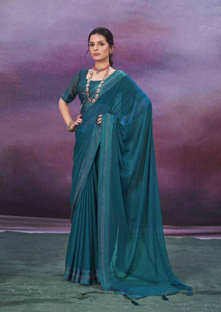 Designer Chiffon Saree with Swarovski Work | Elegant Wedding & Party Wear