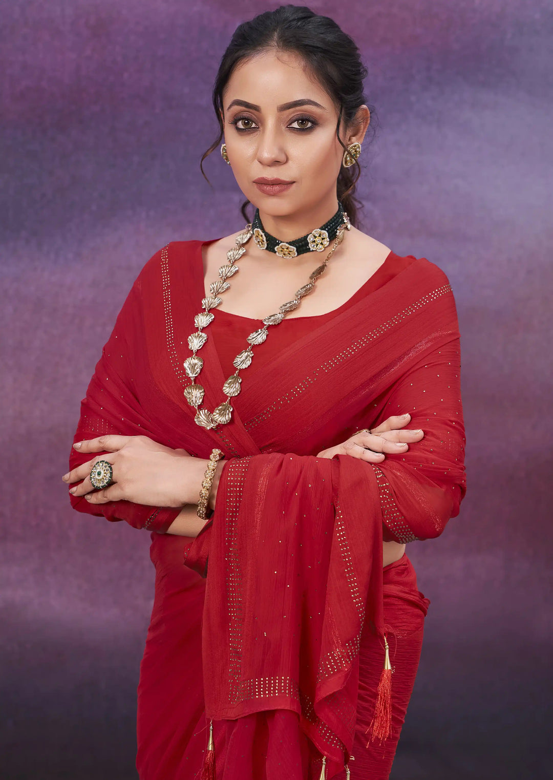 Designer Chiffon Saree with Swarovski Work | Elegant Wedding & Party Wear