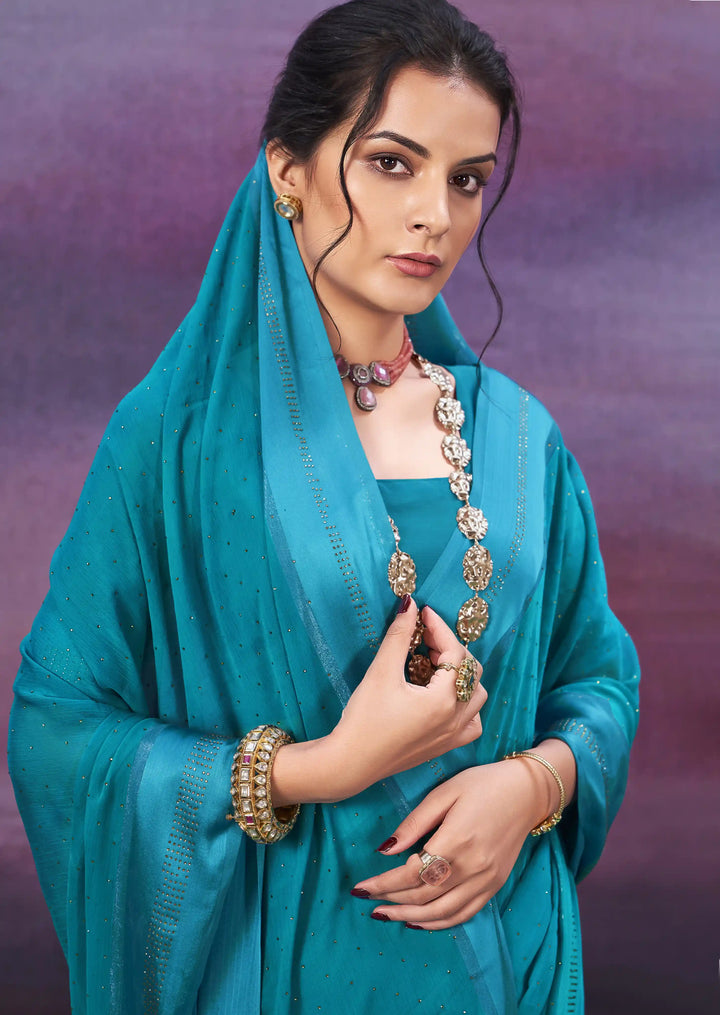 Designer Chiffon Saree with Swarovski Work | Elegant Wedding & Party Wear