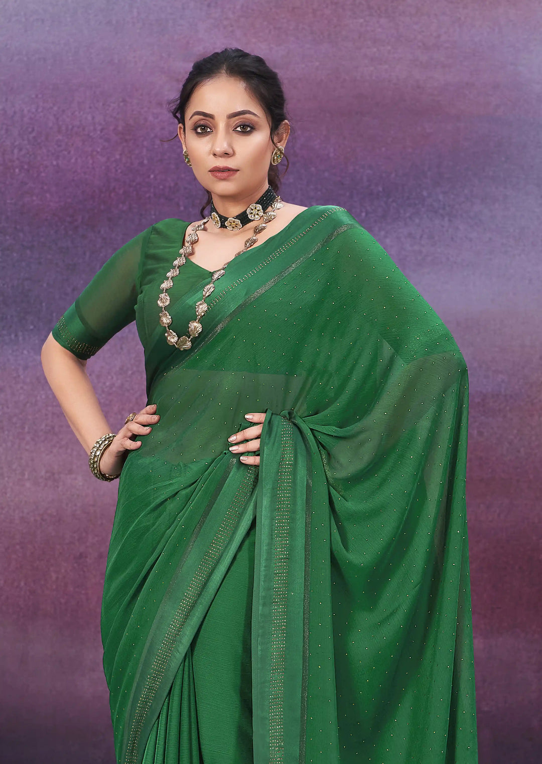 Designer Chiffon Saree with Swarovski Work | Elegant Wedding & Party Wear