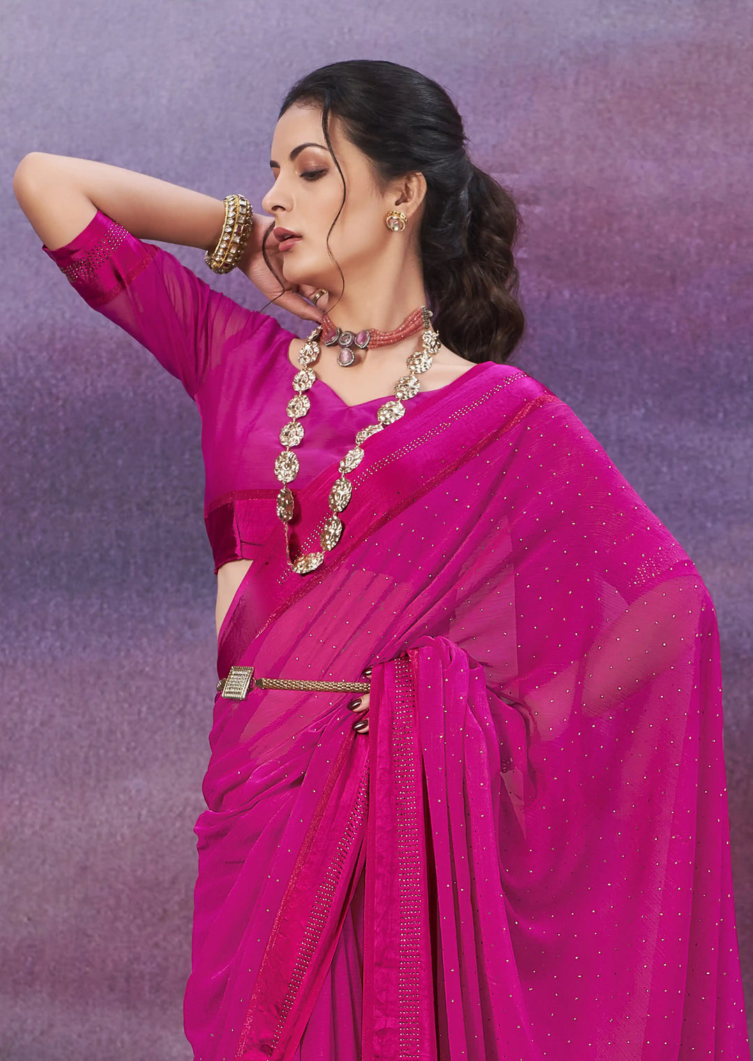 Designer Chiffon Saree with Swarovski Work | Elegant Wedding & Party Wear