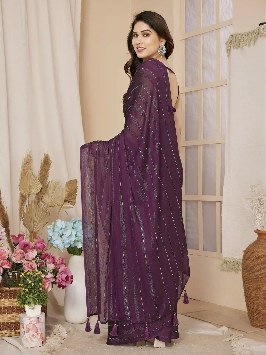 Designer Georgette Saree with Art-Silk Blouse | Swarovski Work for Weddings