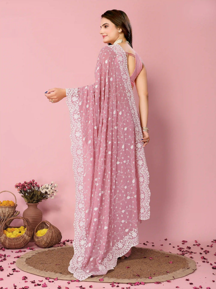 Georgette Saree with Thread & Sequin Embroidery | Art-Silk Blouse for Weddings