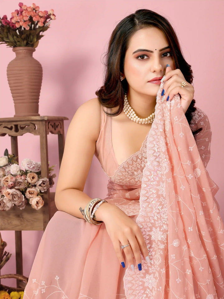 Georgette Saree with Thread & Sequin Embroidery | Art-Silk Blouse for Weddings