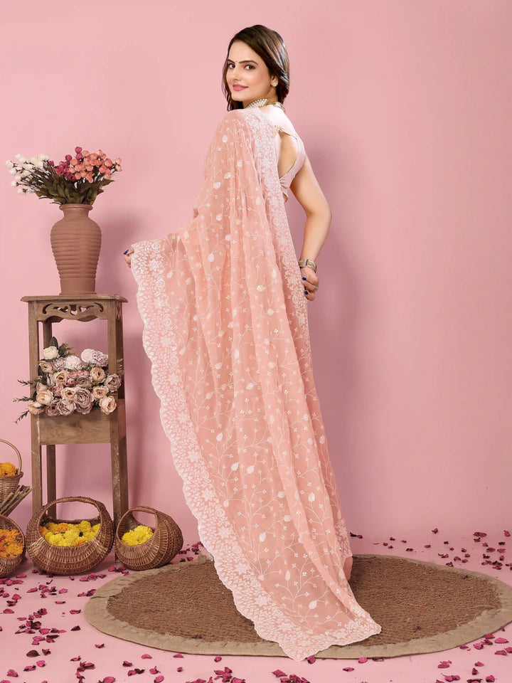 Georgette Saree with Thread & Sequin Embroidery | Art-Silk Blouse for Weddings