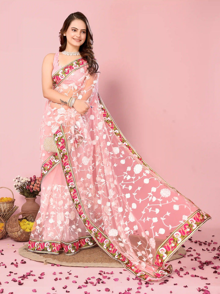 Elegant Soft-Net Saree with Multi-Thread Embroidery | Wedding & Festive Wear