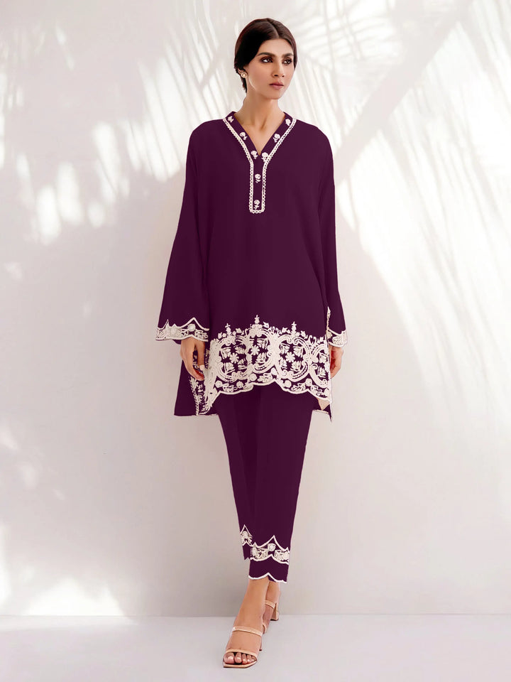 Designer Kurti Set for Women | Embroidery Work V Neck & Full Sleeves