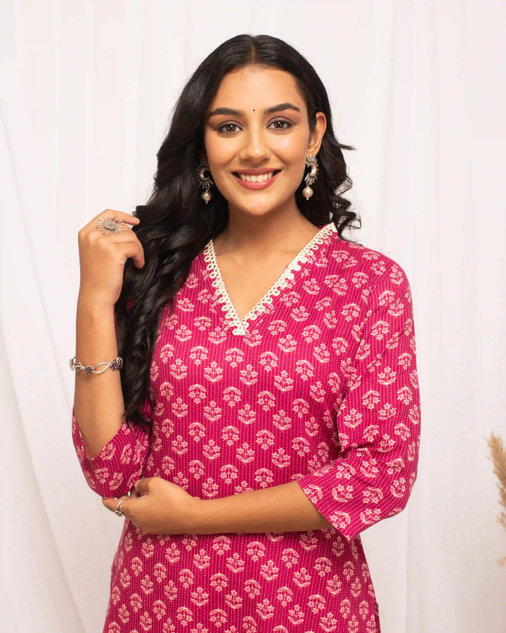 Designer Pink Cotton Kurti | Versatile Outfit for All Occasions