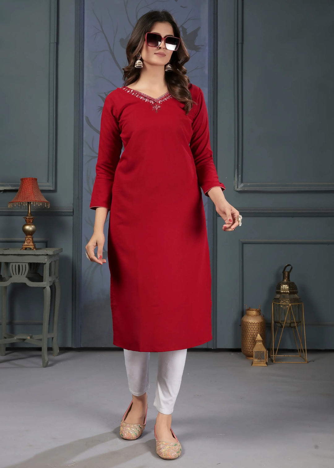 Maroon Hand Work Kurti with Pocket | Maaza Cotton Readymade Kurti