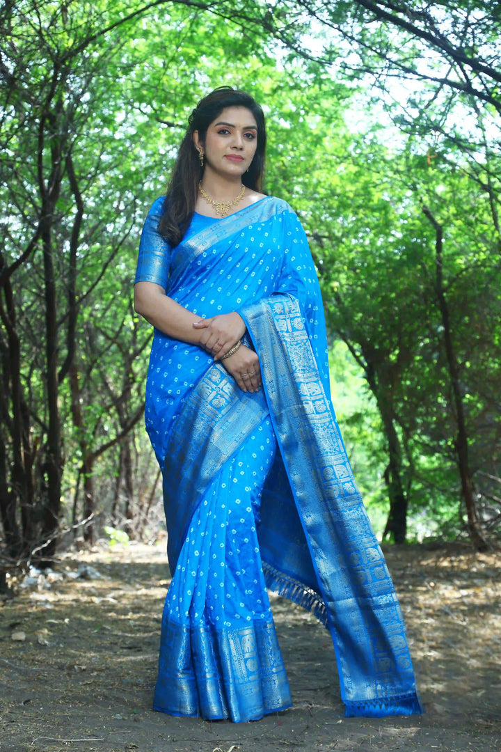 Kanjivaram Silk Saree | Wevon Jari Designer Bandhej Print for Weddings