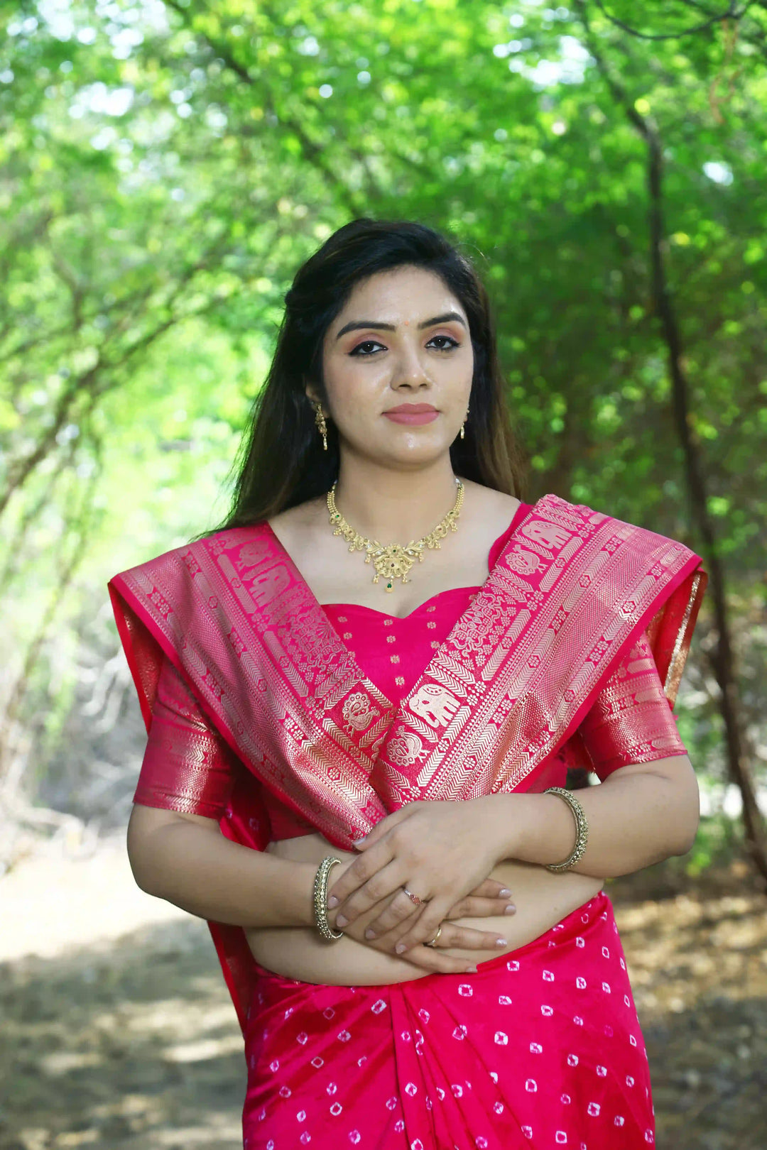 Kanjivaram Silk Saree | Wevon Jari Designer Bandhej Print for Weddings