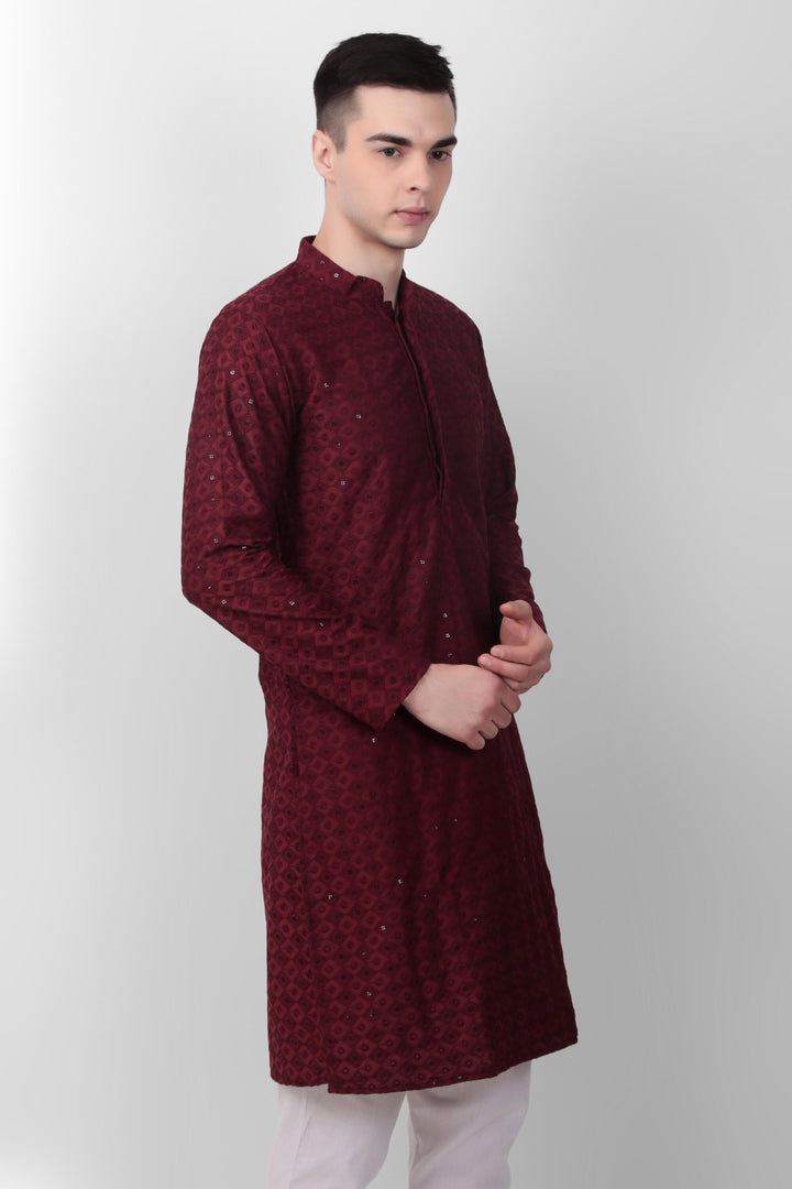 Designer Cotton Kurta for Men | Thread & Sequins Embroidery Work