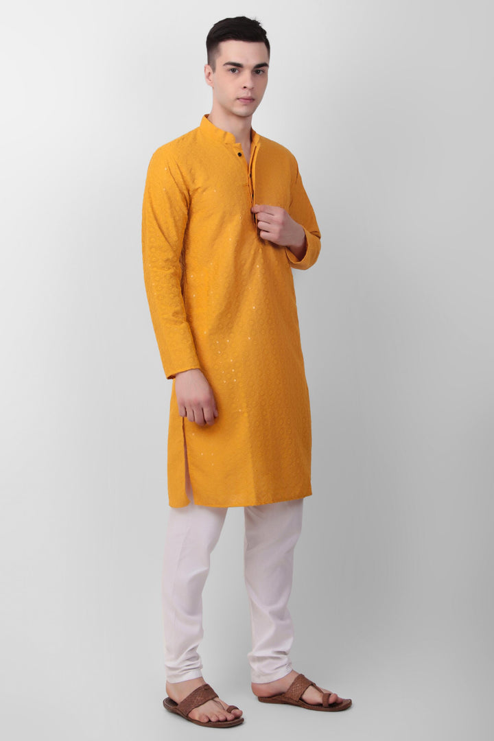 Designer Cotton Kurta for Men | Thread & Sequins Embroidery Work