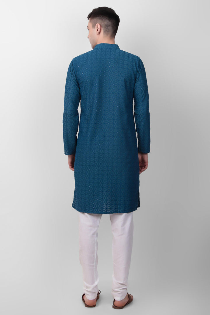 Designer Cotton Kurta for Men | Thread & Sequins Embroidery Work