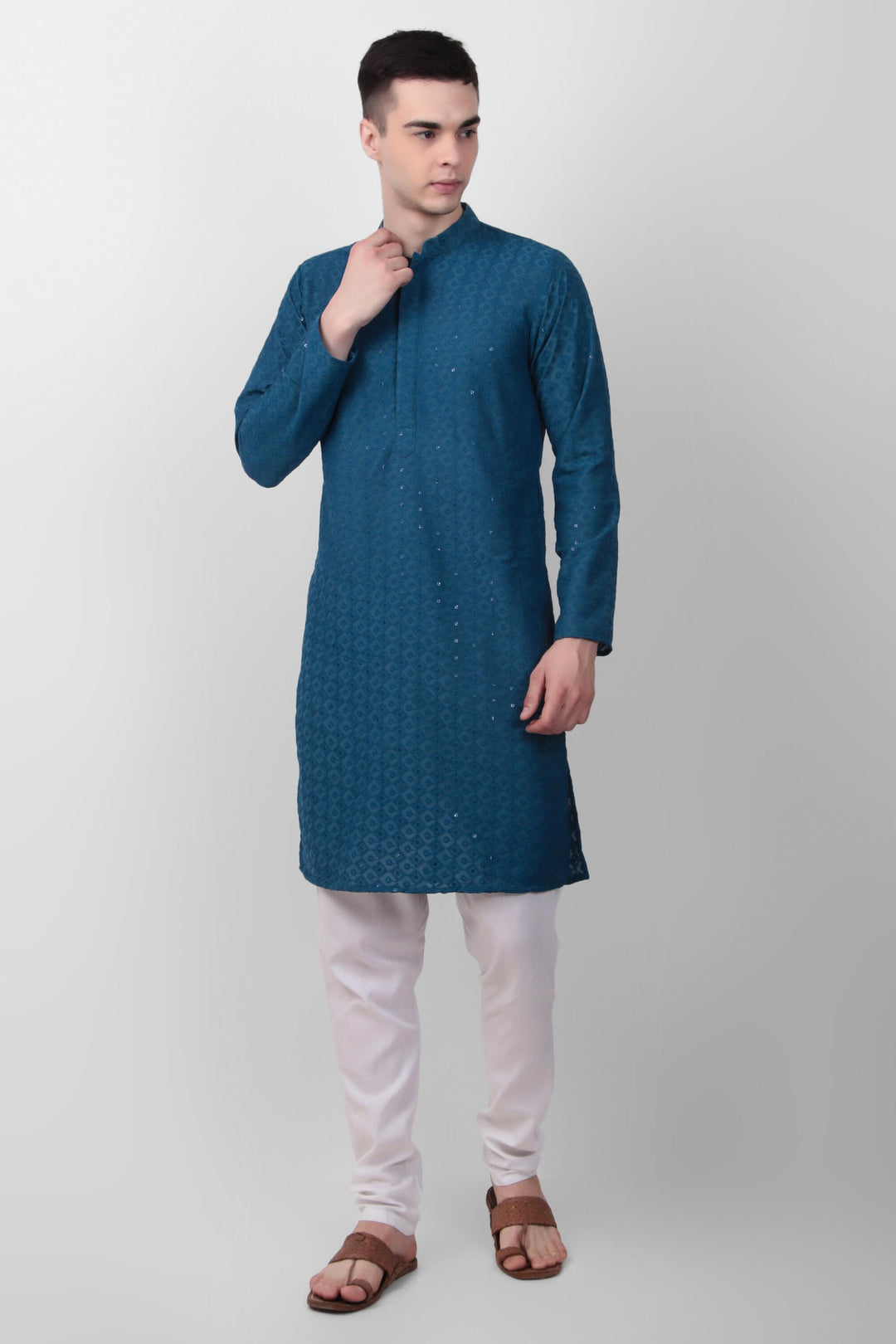 Designer Cotton Kurta for Men | Thread & Sequins Embroidery Work