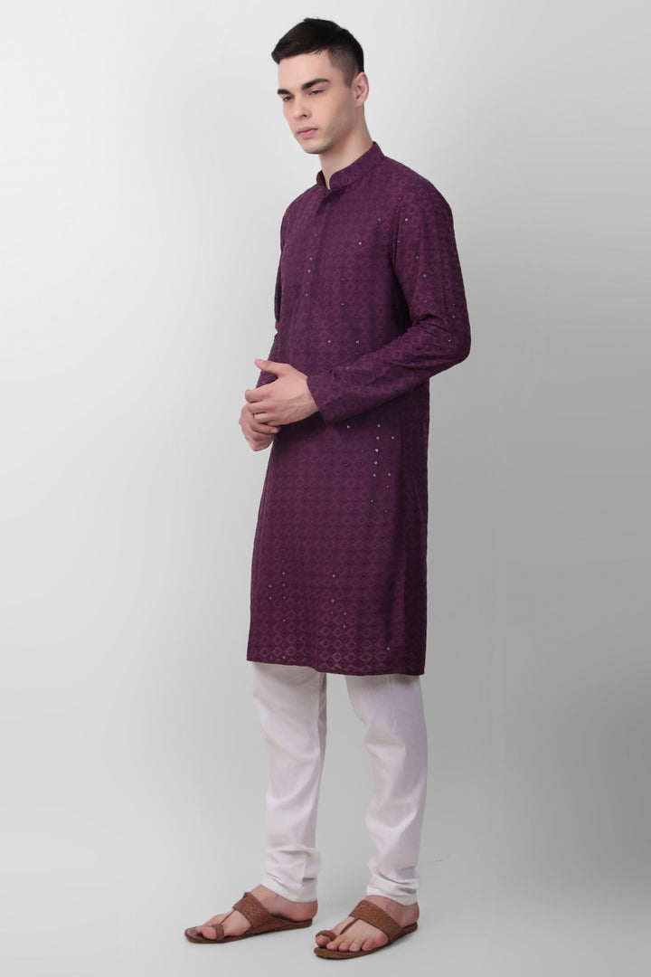 Designer Cotton Kurta for Men | Thread & Sequins Embroidery Work
