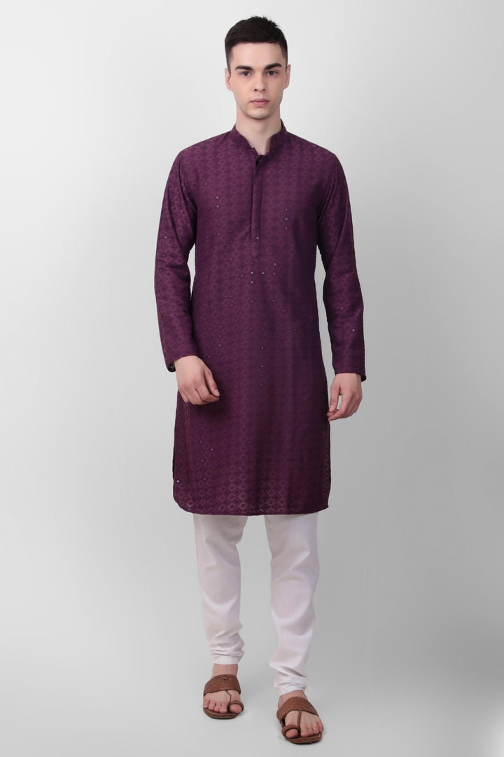 Designer Cotton Kurta for Men | Thread & Sequins Embroidery Work