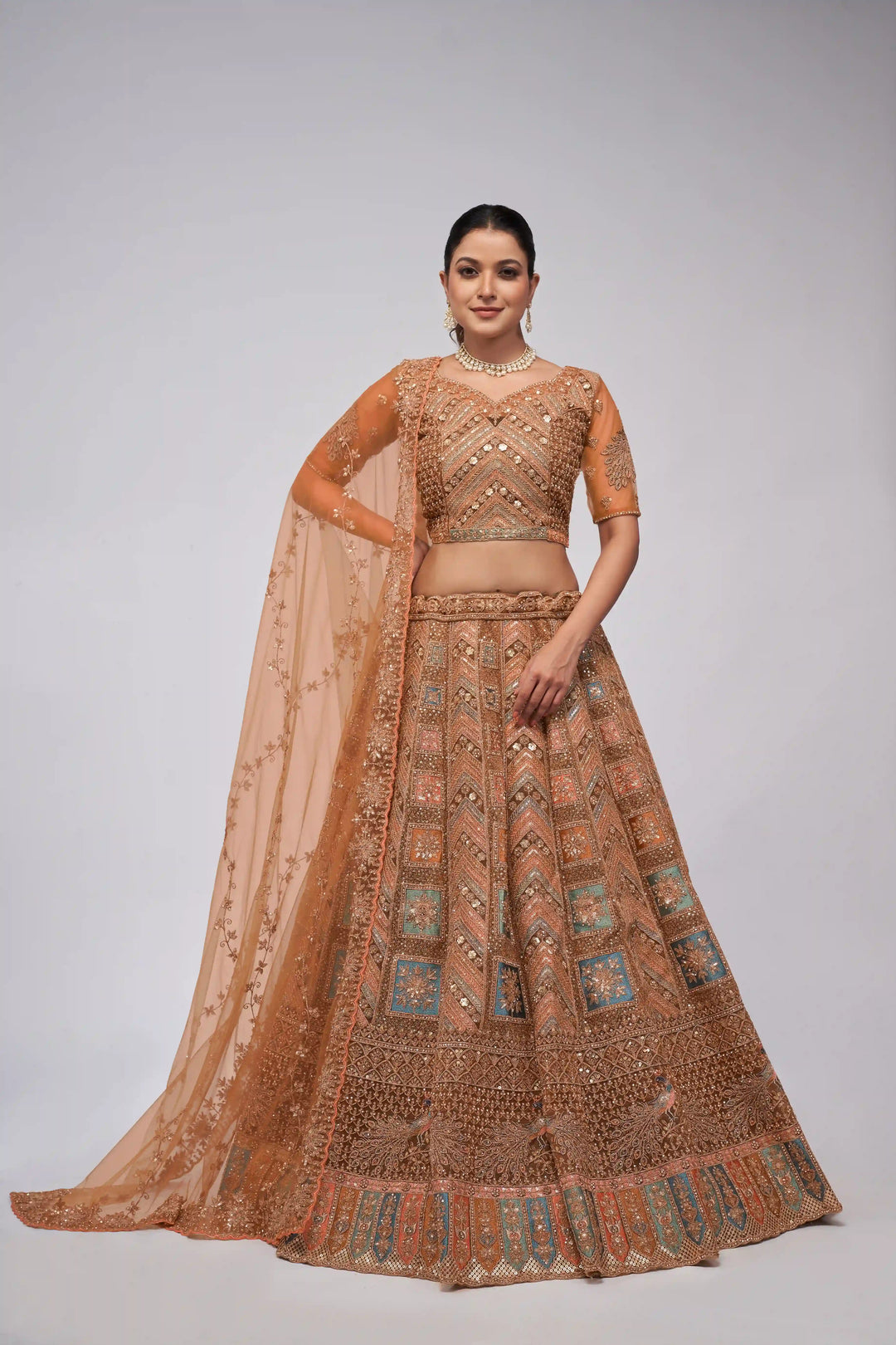 Designer Sequined Embroidered Soft-Net Lehenga | Perfect for Weddings & Events