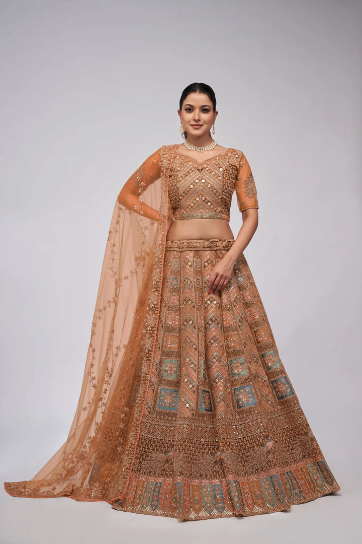 Designer Sequined Embroidered Soft-Net Lehenga | Perfect for Weddings & Events