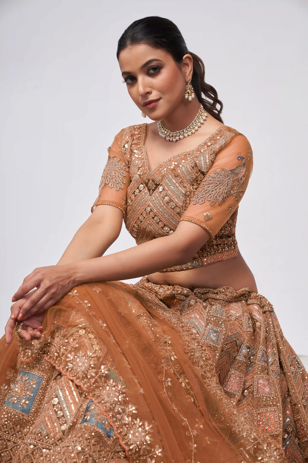 Designer Sequined Embroidered Soft-Net Lehenga | Perfect for Weddings & Events