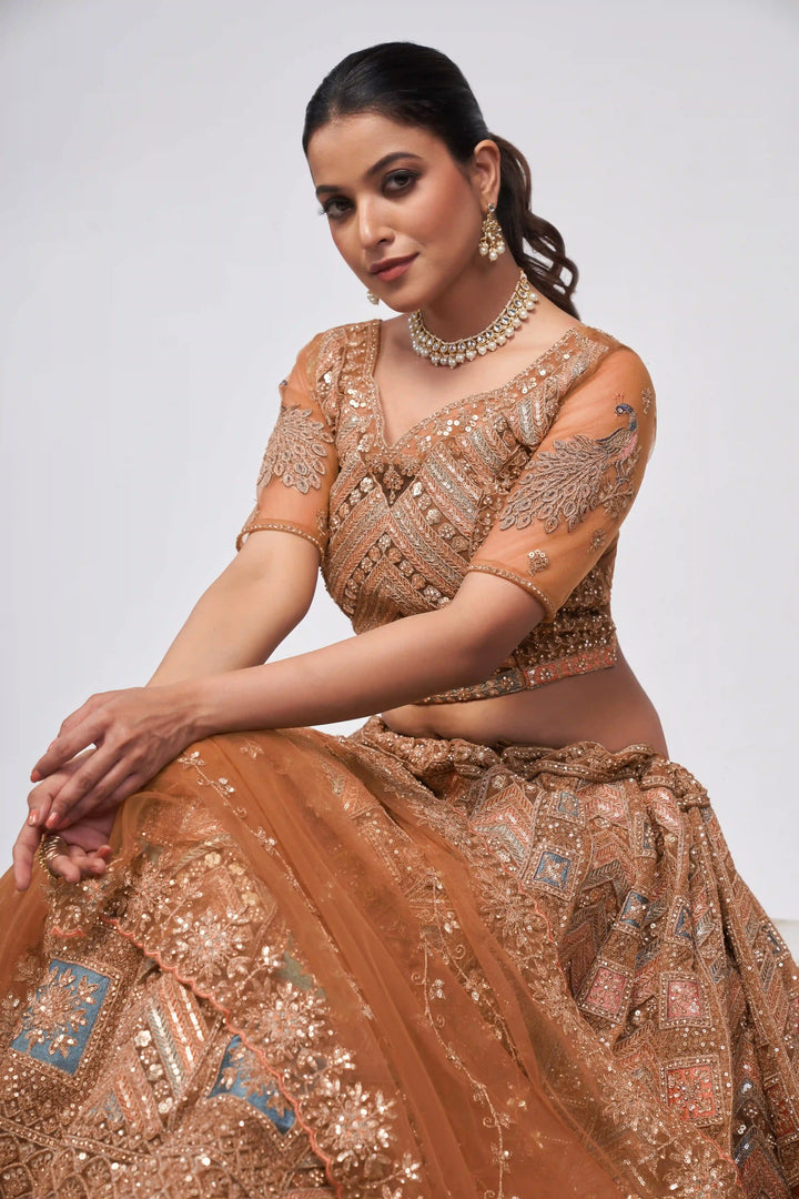 Designer Sequined Embroidered Soft-Net Lehenga | Perfect for Weddings & Events