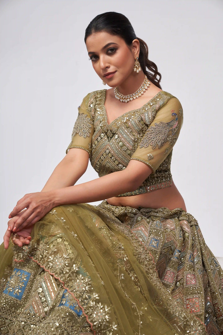 Designer Sequined Embroidered Soft-Net Lehenga | Perfect for Weddings & Events