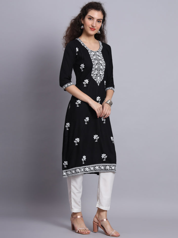 Chikankari Embroidered Straight Kurta | Resham Rayon Lucknowi Kurti