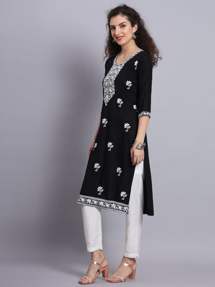 Chikankari Embroidered Straight Kurta | Resham Rayon Lucknowi Kurti