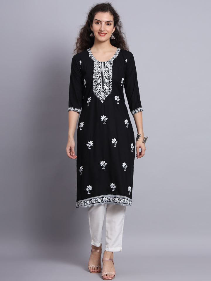 Chikankari Embroidered Straight Kurta | Resham Rayon Lucknowi Kurti
