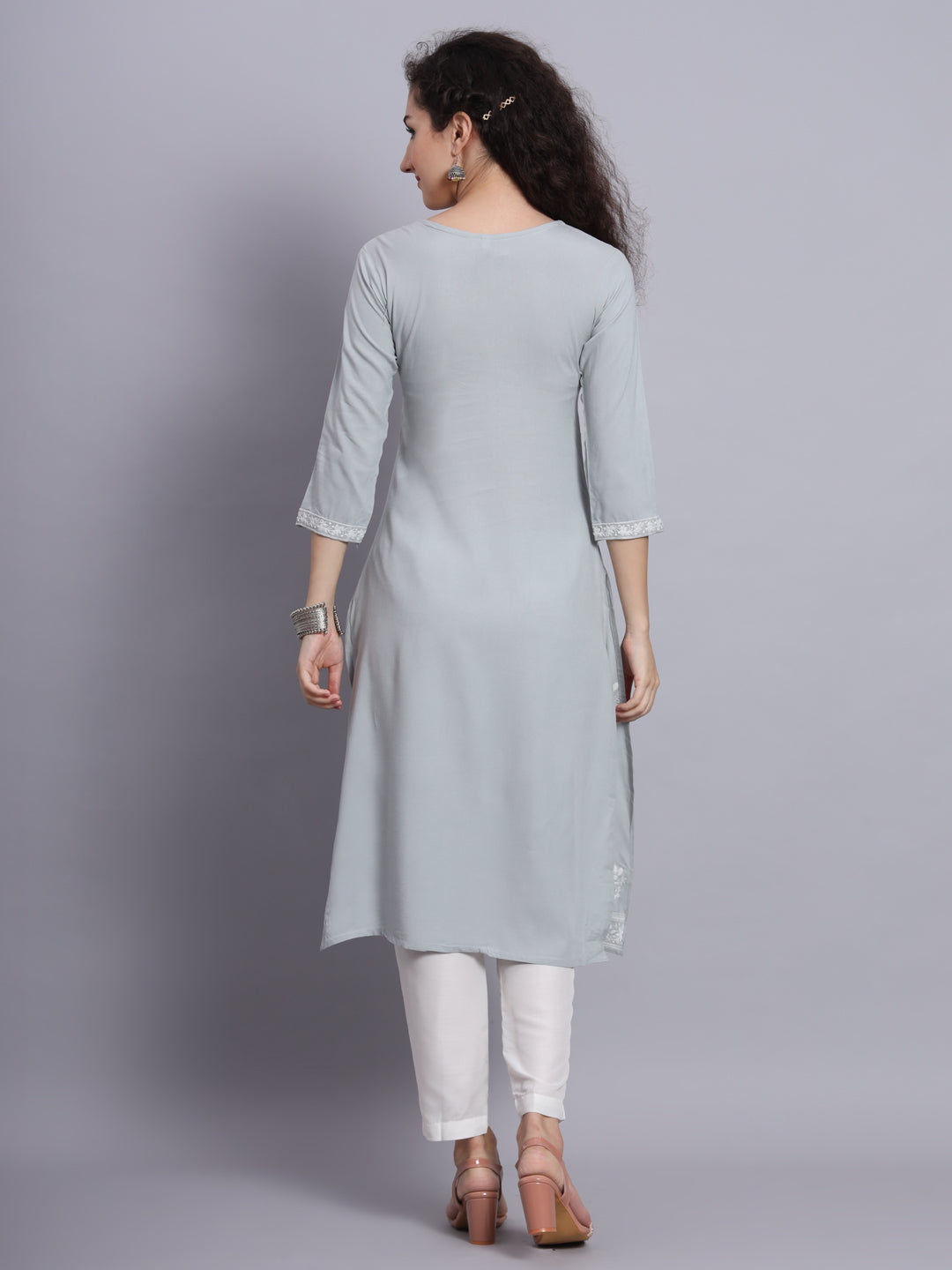 Chikankari Embroidered Straight Kurta | Resham Rayon Lucknowi Kurti