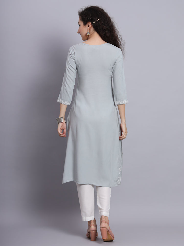 Chikankari Embroidered Straight Kurta | Resham Rayon Lucknowi Kurti
