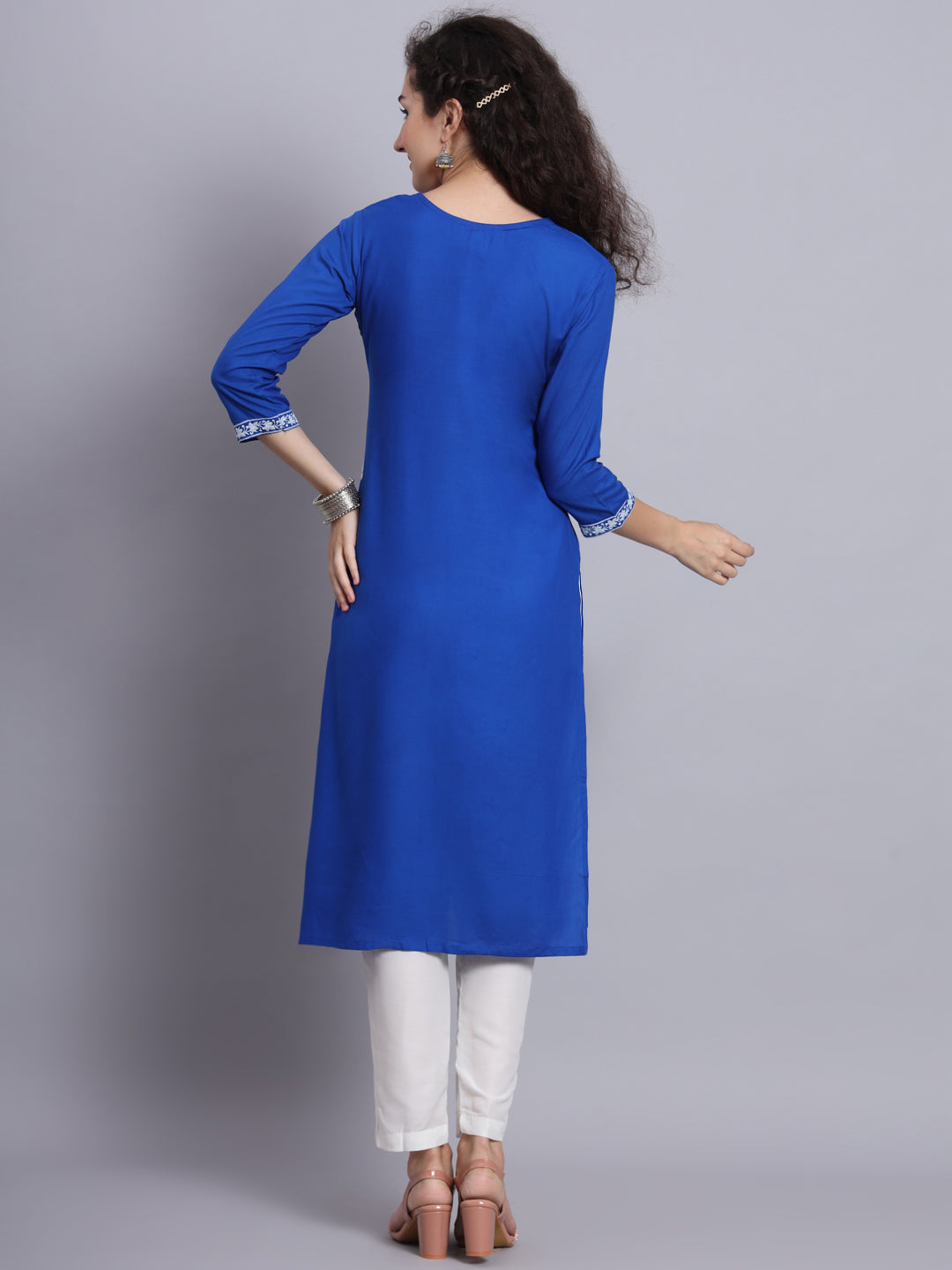 Chikankari Embroidered Straight Kurta | Resham Rayon Lucknowi Kurti