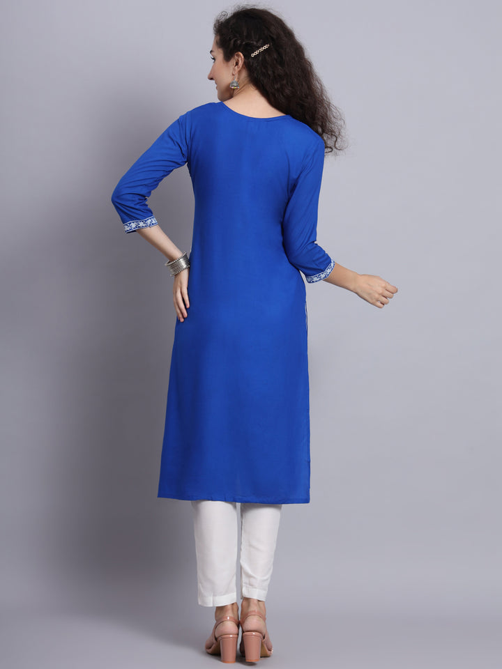Chikankari Embroidered Straight Kurta | Resham Rayon Lucknowi Kurti