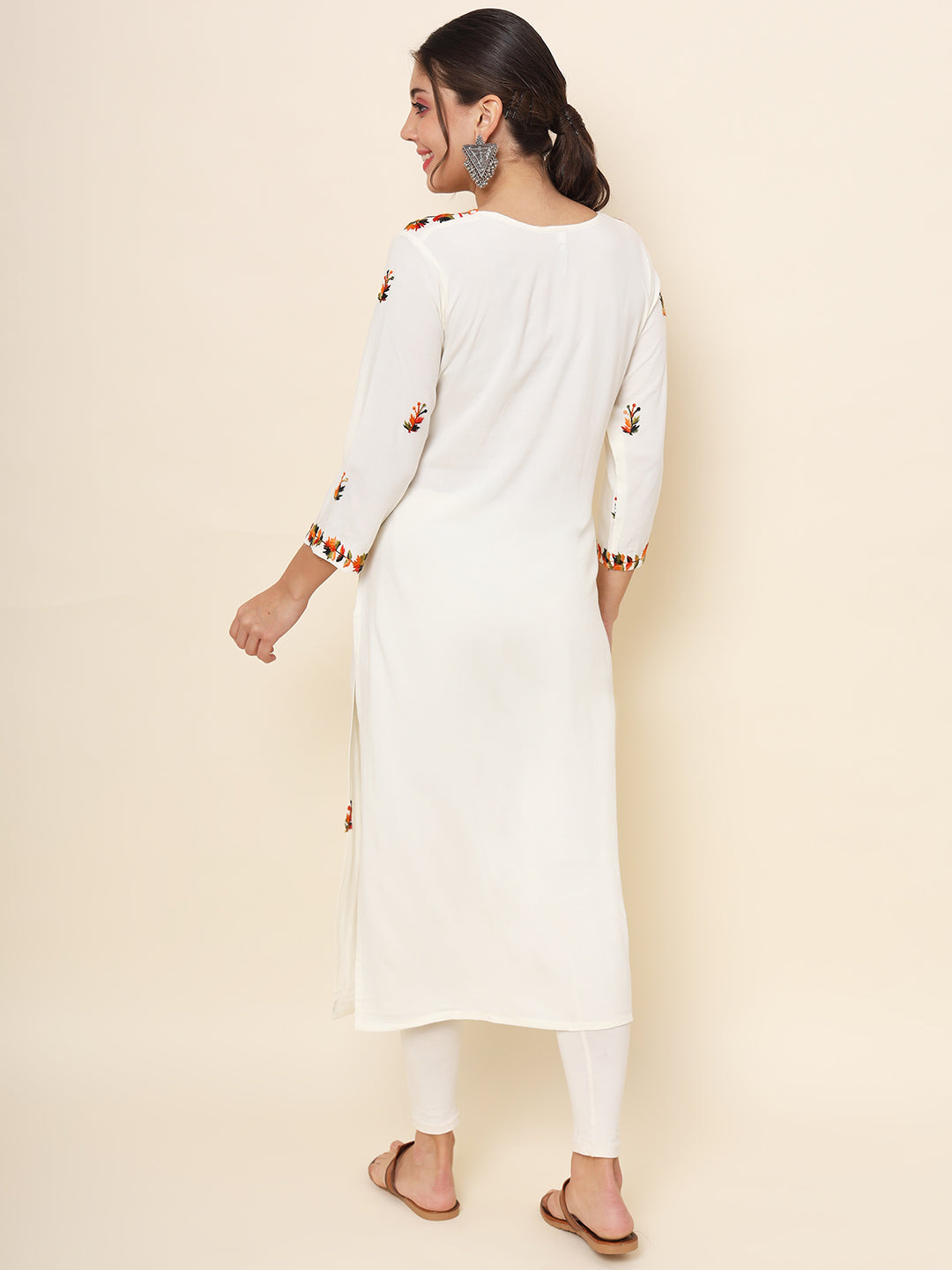 Embroidered Straight Kurti | Rayon Long Kurta with Multithread Work