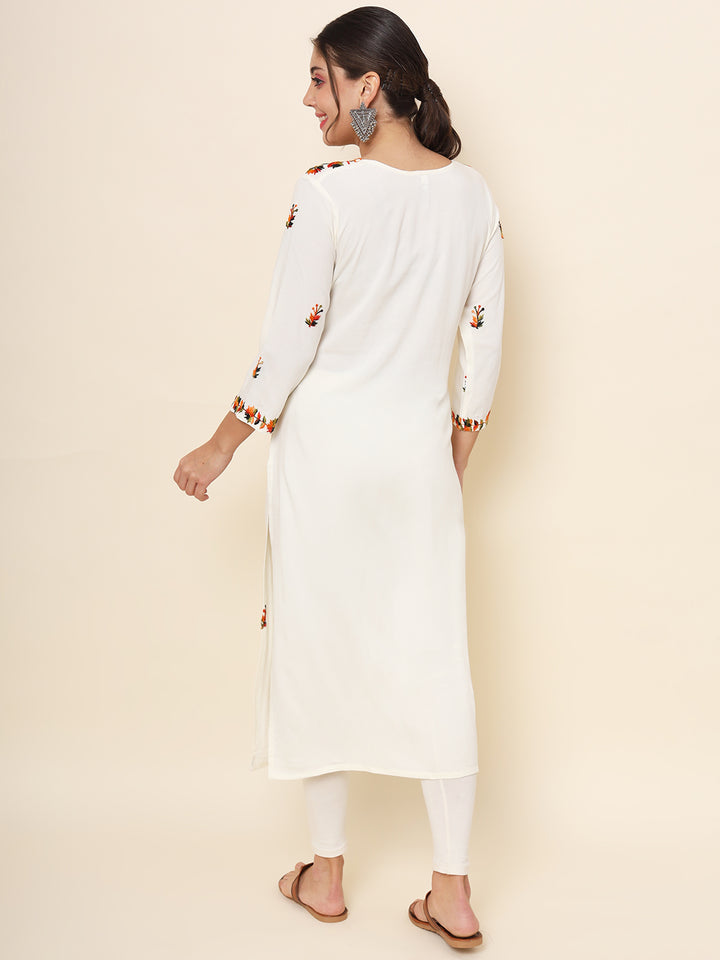 Embroidered Straight Kurti | Rayon Long Kurta with Multithread Work