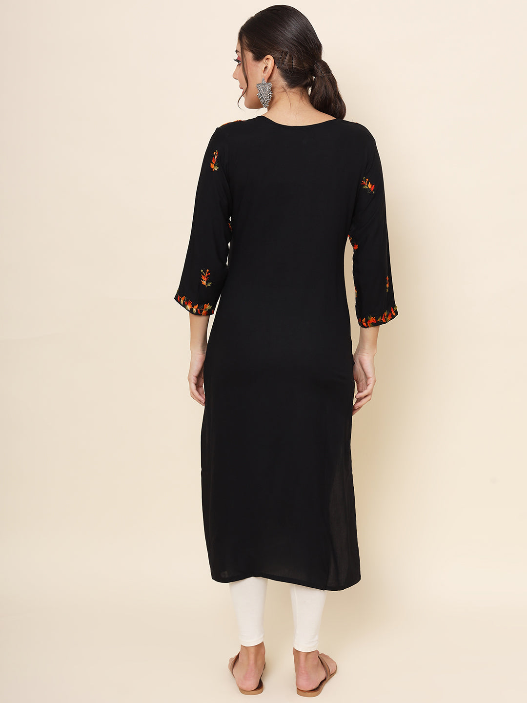 Embroidered Straight Kurti | Rayon Long Kurta with Multithread Work