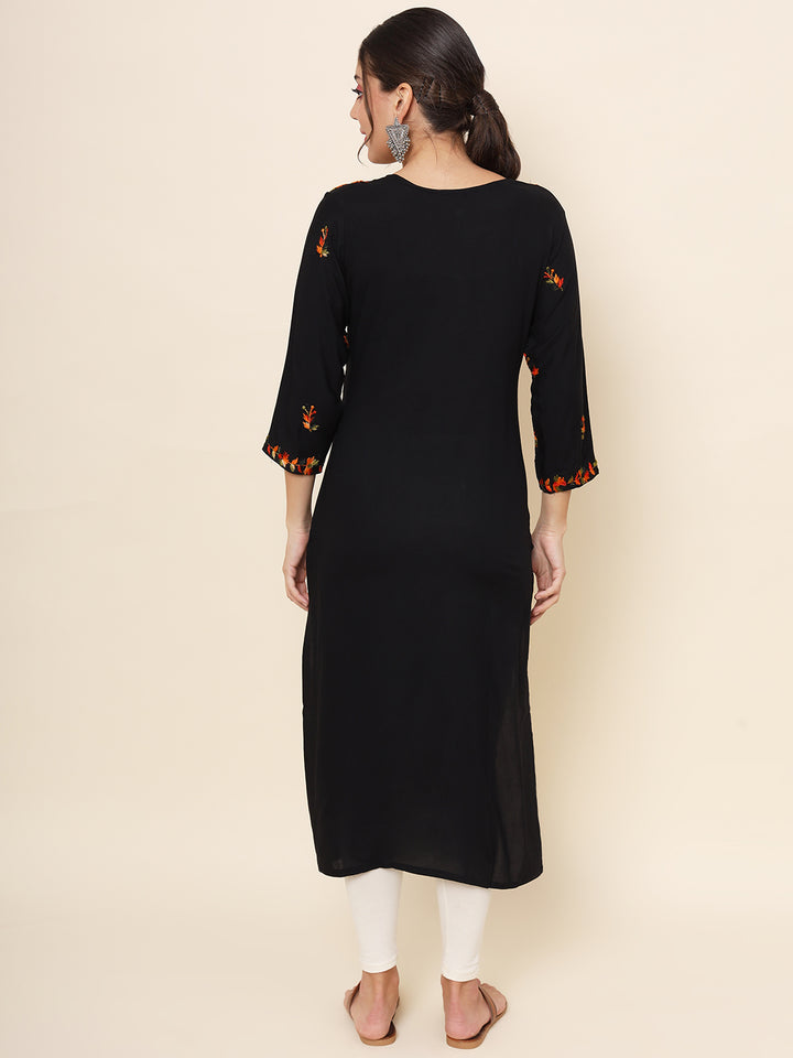 Embroidered Straight Kurti | Rayon Long Kurta with Multithread Work